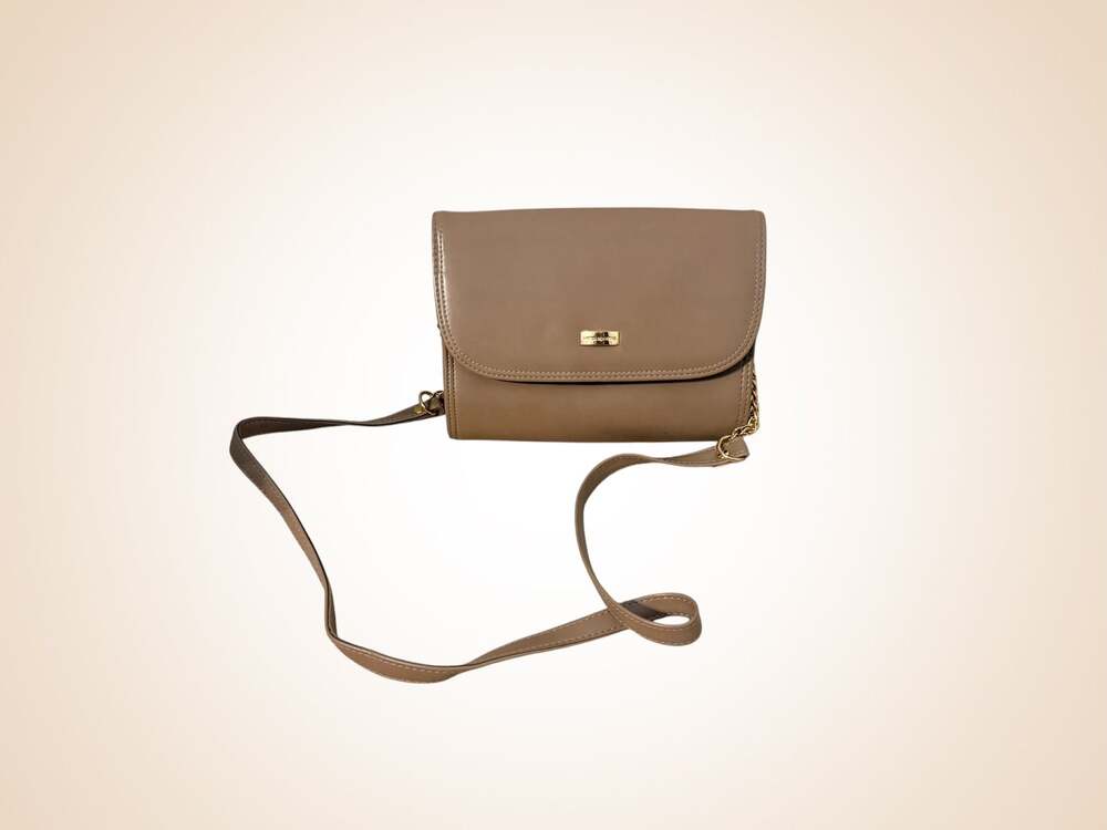 Vintage Liz Claiborne Taupe Flap Crossbody Bag with Internal Mirror